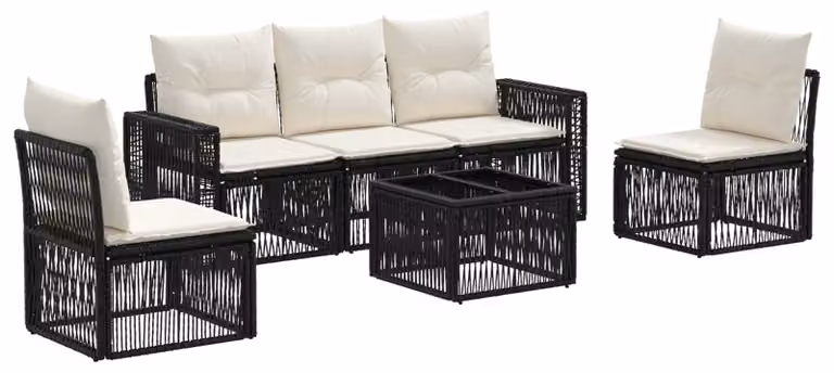Set Divano da Giardino 6 pcs Nero e Bianco Crema polyrattan