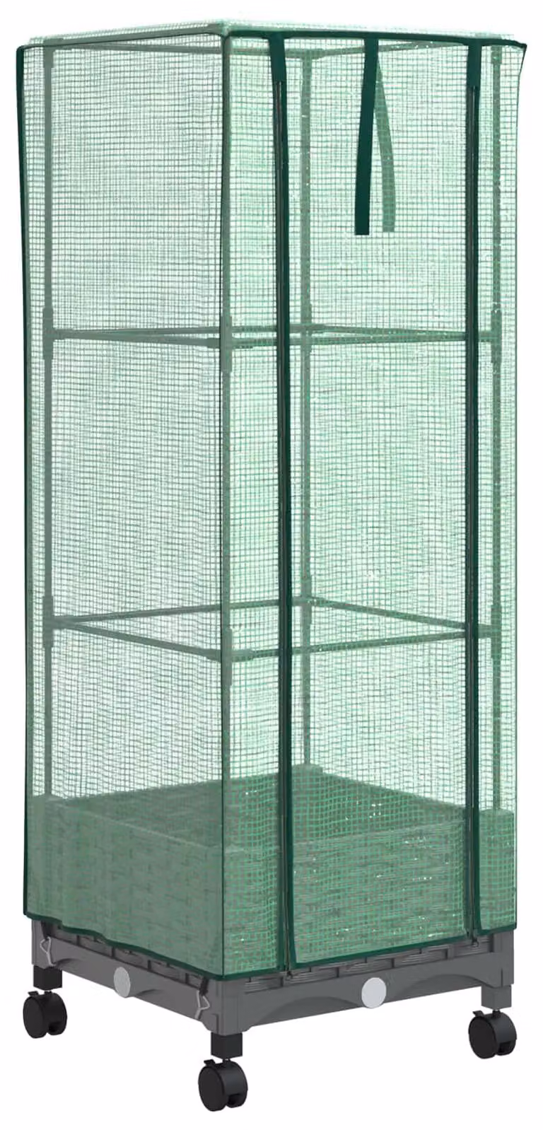 Vaso da giardino con copertura a serra e ruote, colore grigio chiaro, materiale: polipropilene
