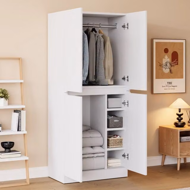 Armadio moderno per camera da letto con due ante e scomparto inferiore, colore bianco opaco, L: 70 cm, P: 40 cm, H: 170 cm