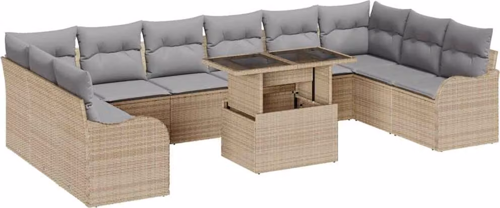 Set Divano da Giardino con cuscino 11 pcs Beige Poly Rattan