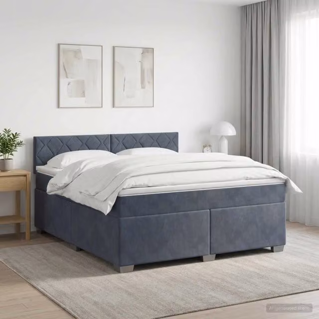 Letto moderno vidaXL con Box Spring, materasso ibrido a molle insacchettate, illuminazione LED sottostante e porta USB, rivestimento in velluto grigio, L/P: 160 x 200 cm