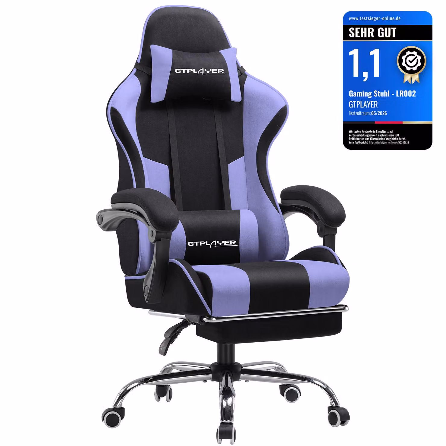 GTPLAYER Sedia da ufficio Sedia da gioco Poltrona da gioco in tessuto Sedia da gioco ergonomica con poggiapiedi, poggiatesta cuscino lombare, sedia da gioco imbottita, viola
