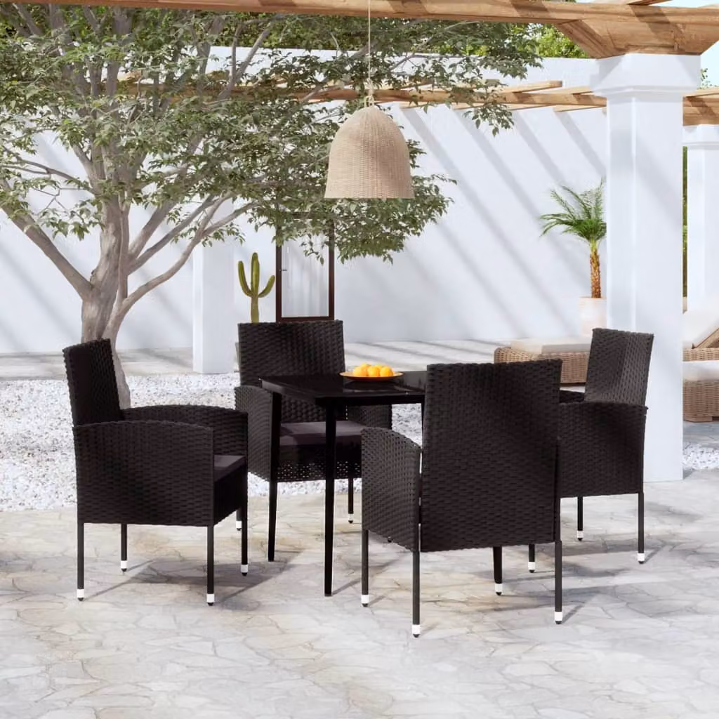 The Living Store Set da pranzo da giardino 5 pz. Set da pranzo da giardino Nero