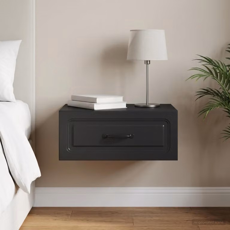 vidaXL Mobiletto da notte sospeso moderno Nero L 49 cm x P 34,5 cm x H 20 cm