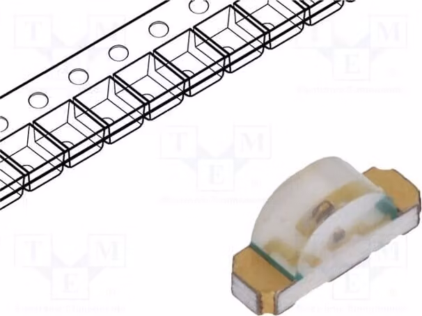 5 LED 1206, 28,5÷90 mcd, 1,9÷2,4 V, colore rosso, angolo di emissione 130°, tecnologia SMD, dimensioni 3,2x1,5x1 mm, corrente 20 mA, tipo C-C110, diodi LED
