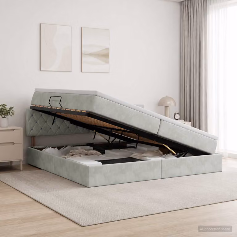 Letto con contenitore e illuminazione LED vidaXL in tessuto grigio con materasso a molle L/P/H: 200 x 200 x 88 cm