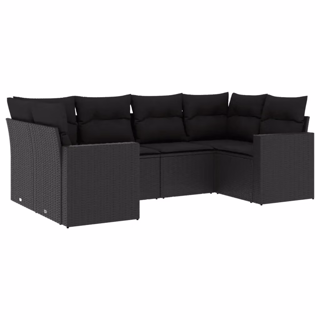 Set Divano da Giardino vidaXL 6 pz a Forma a L in Polyrattan Nero con Cuscini Imbottiti e Coperture Rimovibili – 2