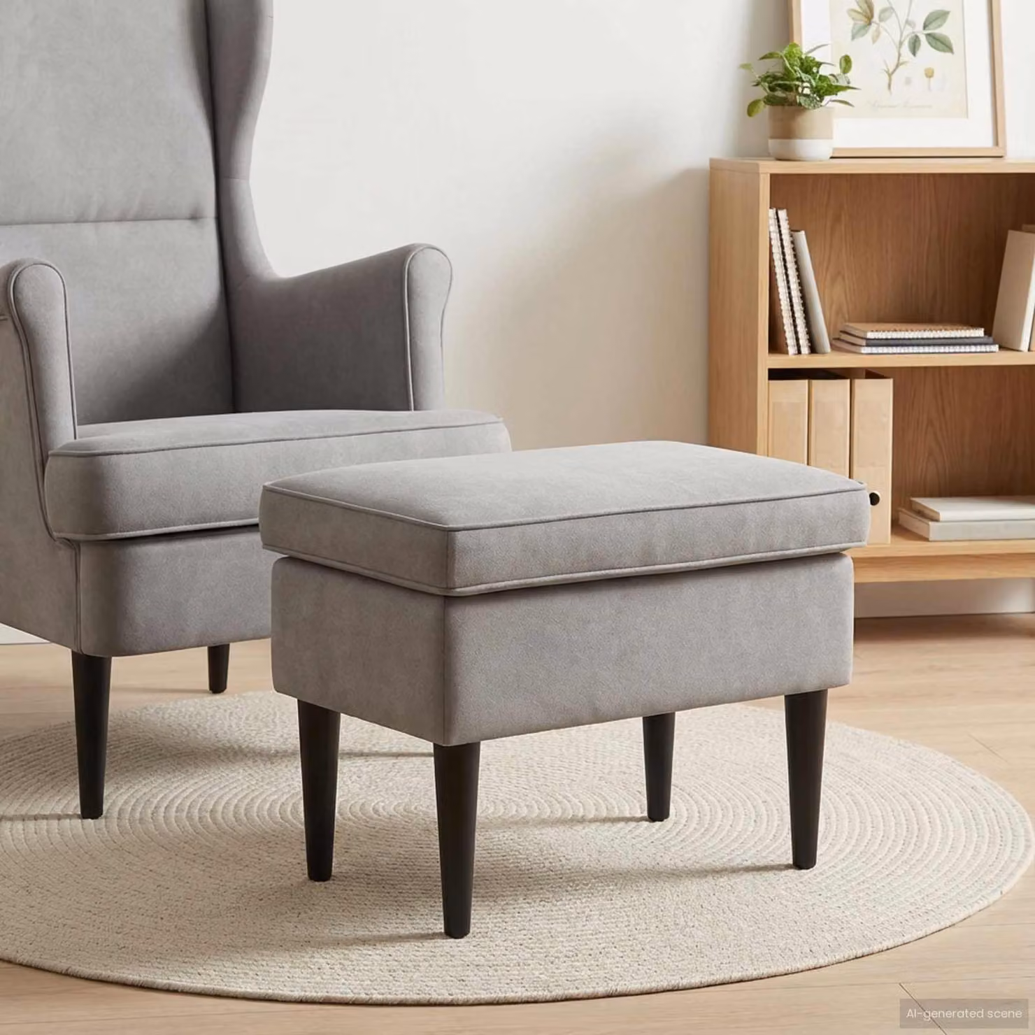 Poggiapiedi vidaXL in velluto grigio con struttura in legno, L 55 x P 35 x H 41 cm