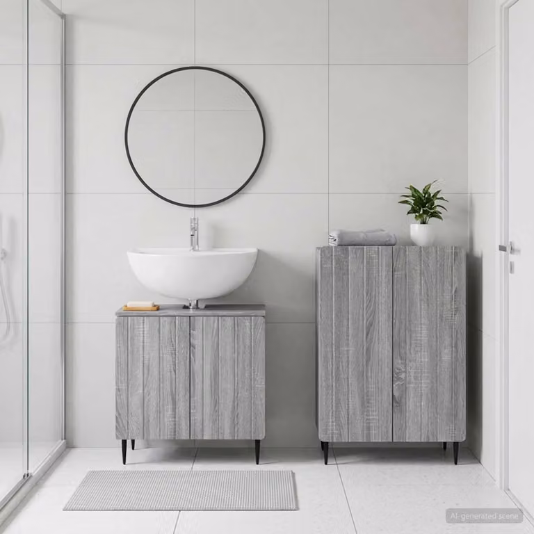 Set di mobili da bagno vidaXL ZWOLLE composto da mobile lavabo e mobile contenitore, colore grigio, finitura opaca