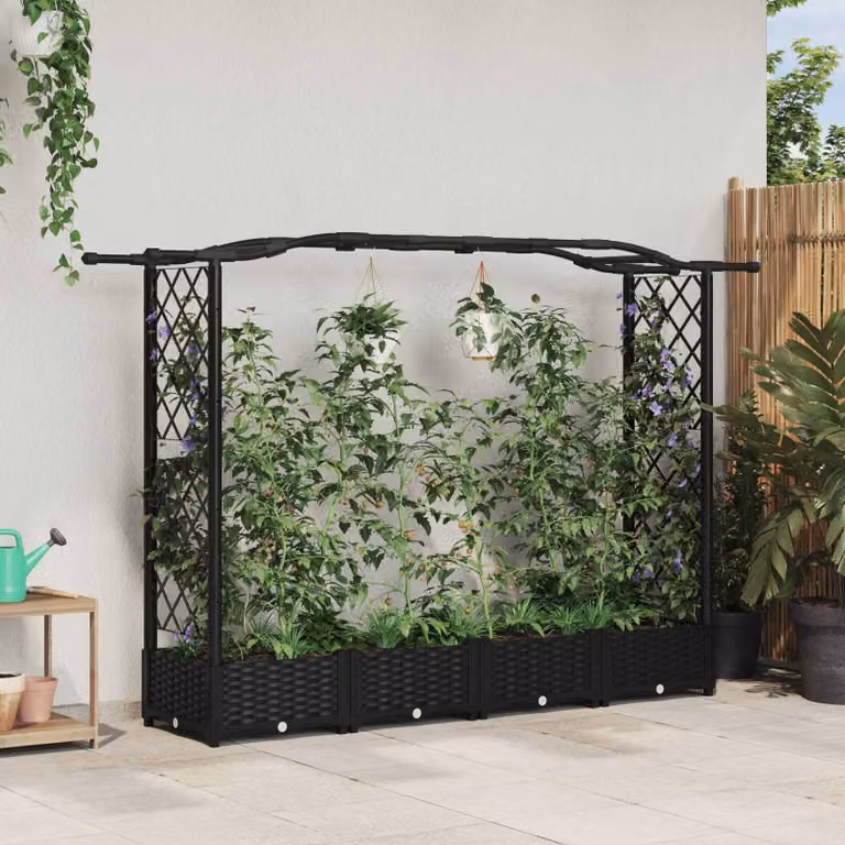 Letto rialzato con griglia e tetto vidaXL, colore nero, L: 207 cm, P: 40 cm, H: 123 cm