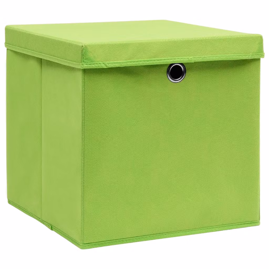 vidaXL Scatole portaoggetti con coperchio 10 pz. Tessuto verde 32x32x32 cm