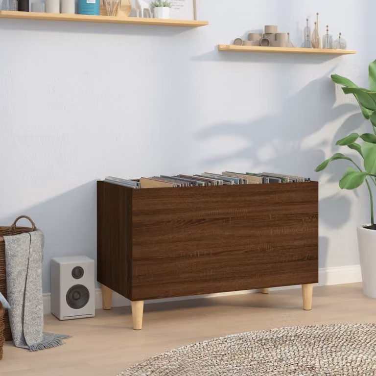 vidaXL Mobile Porta Dischi in Legno Multrato Rovere Marrone L: 74,5 cm, P: 38 cm, H: 48 cm