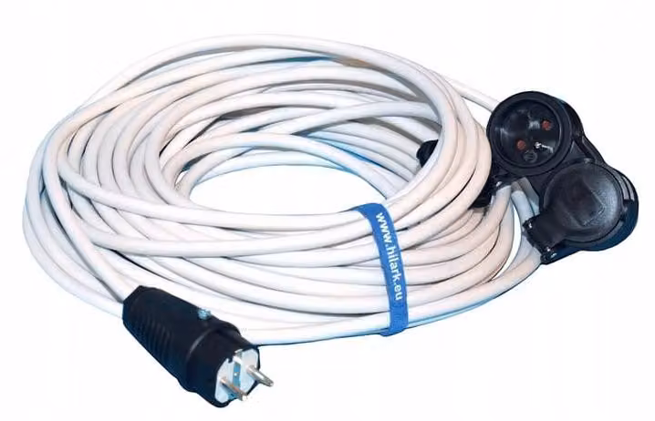 Cavo di prolunga in PVC H05VV-F 3G1,5, colore bianco, con ciabatta multipresa a 2 prese, lunghezza 1 metro