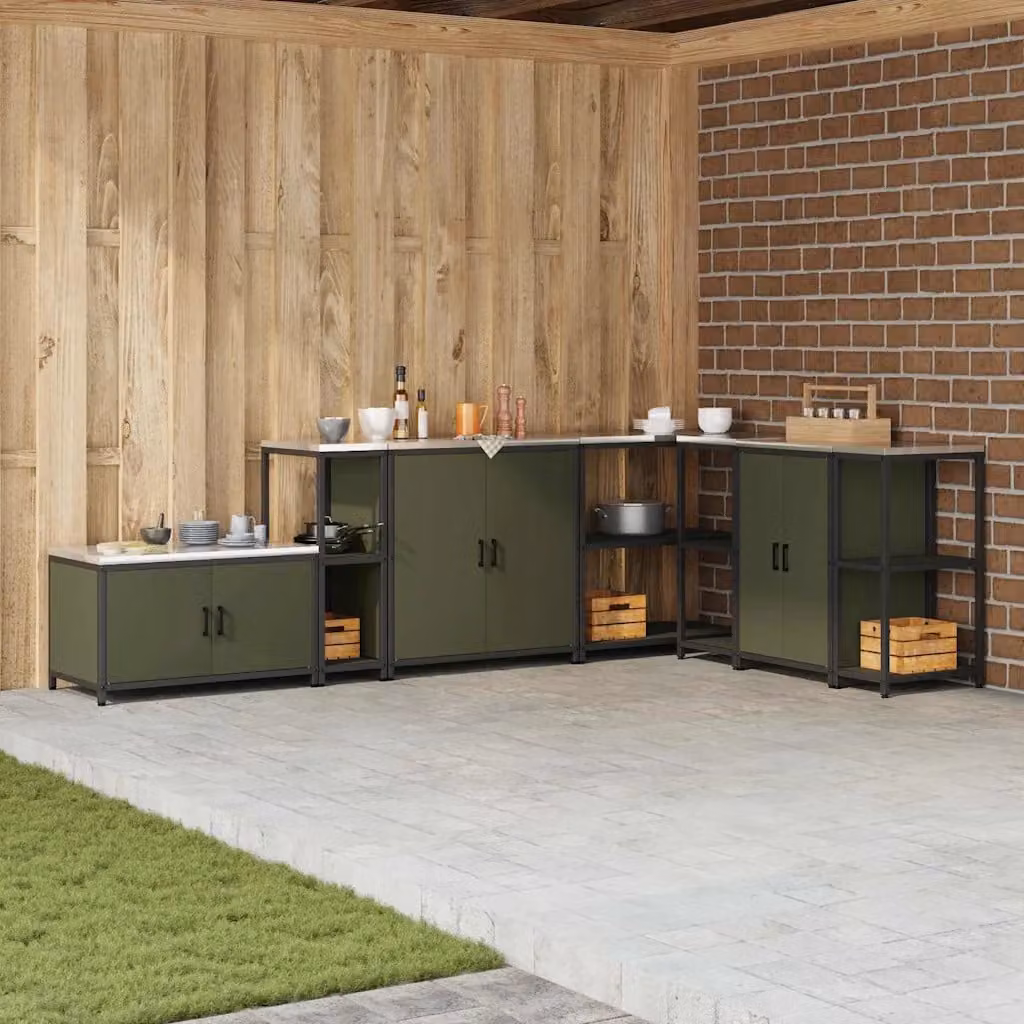 Unità di scaffali per cucina HATTEM vidaXL in metallo verde oliva, L: 30 cm, P: 50 cm, H: 92 cm