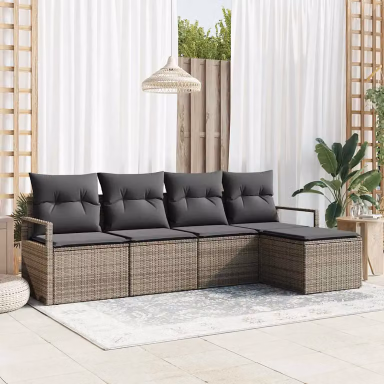 Set di divani da giardino vidaXL a forma di L in rattan grigio con cuscini e tavolino da esterno