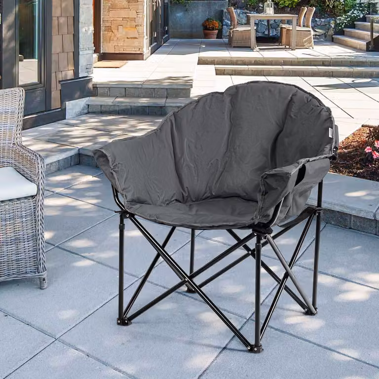 Sedia pieghevole da campeggio rotonda Costway con cuscino e porta bicchiere, Grigio