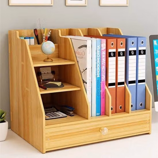 Organizzatore da scrivania multi-compartimento in legno marrone per adulti