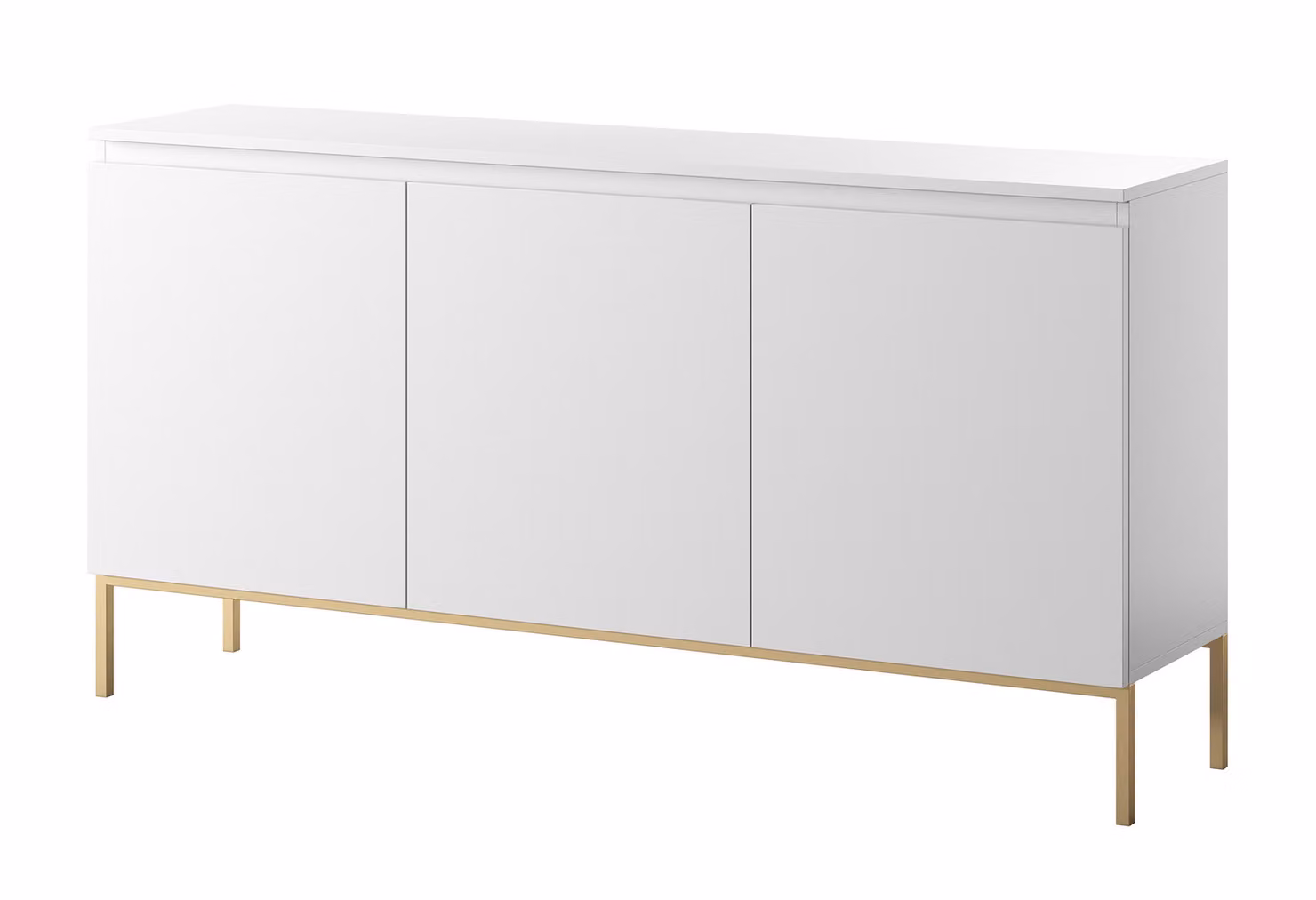 Selsey - Comodino a tre ante Bemmi, 150 cm, bianco con gambe dorate