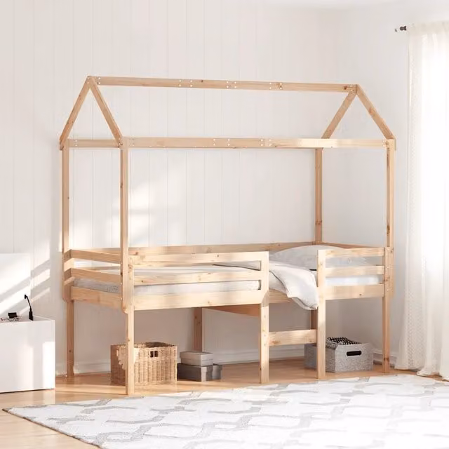 Letto a Soppalco con Tetto 90x190 cm Legno Massello di Pino 3282138