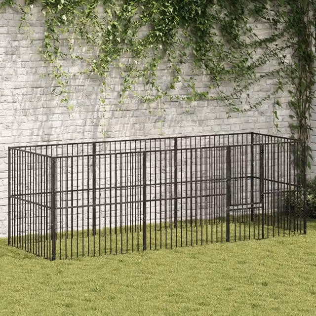 Box per cani VIDAXL in metallo nero opaco con 8 pannelli – 1