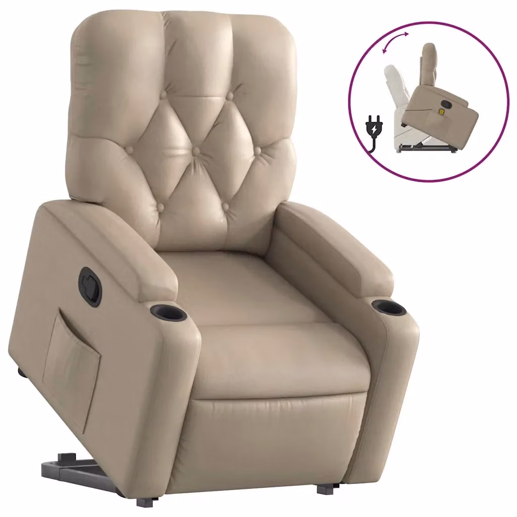 Poltrona Alzapersona Reclinabile vidaXL in Similpelle Beige con Assistenza Elettrica per Anziani – 2