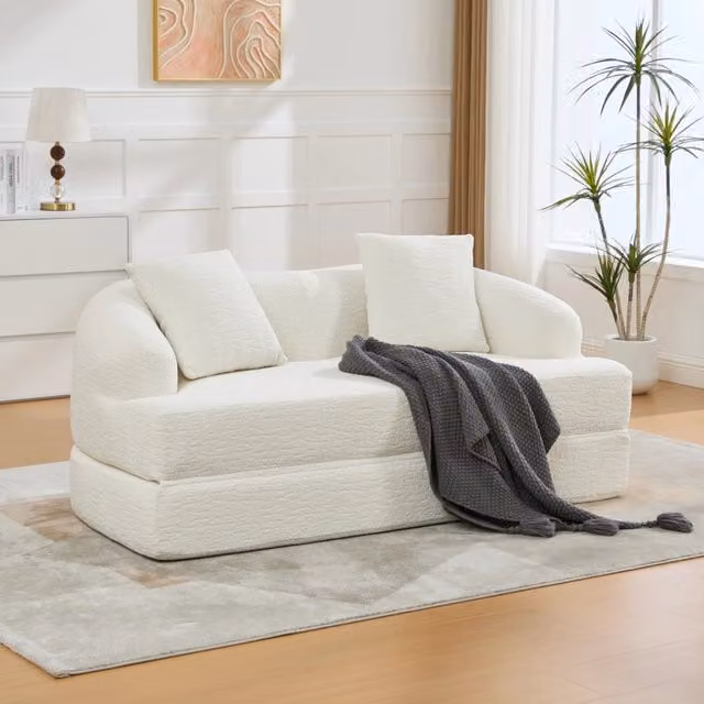 Divano letto ULEVR 2 posti pieghevole in chenille beige con 2 schienali imbottiti, 157x84x65 cm
