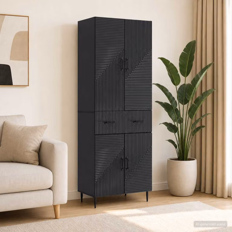 Set di 2 armadi a parete vidaXL moderni in legno MDF nero opaco con illuminazione integrata L/P/H: 89,5 x 34,5 x 66 cm