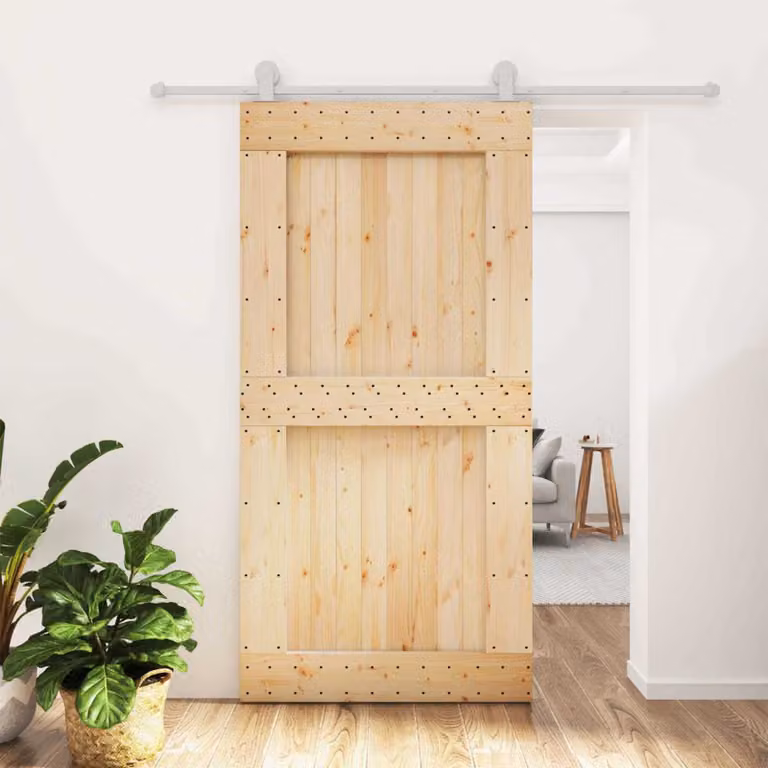 Porta scorrevole moderna vidaXL in legno di pino naturale e bianco