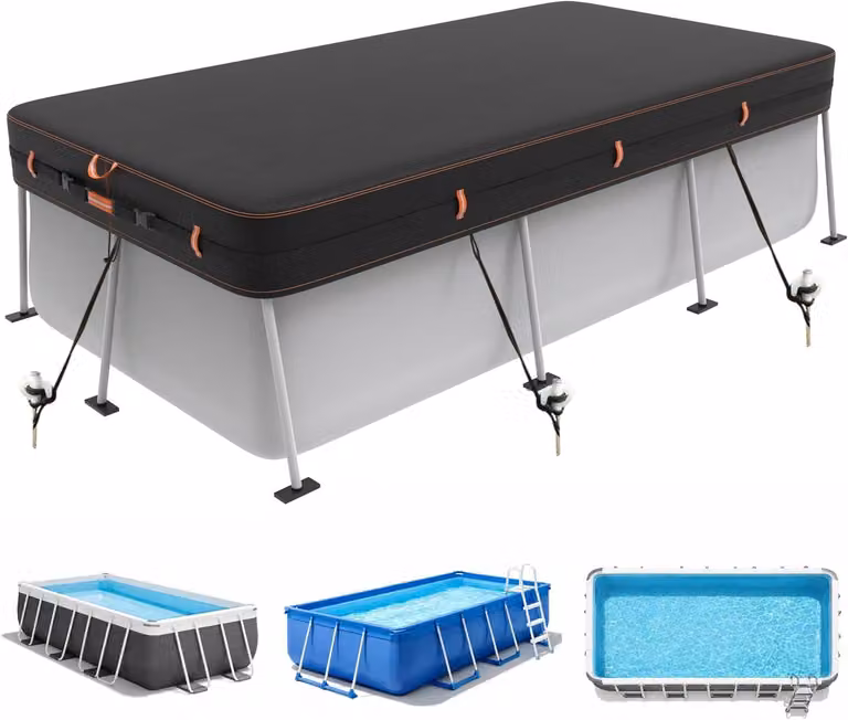 Copertura per piscina, resistente, realizzata in tessuto Oxford 420D, completa di corda e picchetti, resistente al vento