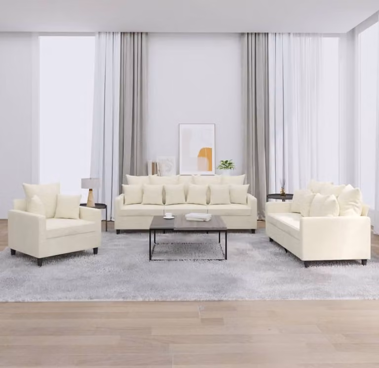 Maison Exclusive - Set divano a 3 pezzi con cuscini in velluto color crema