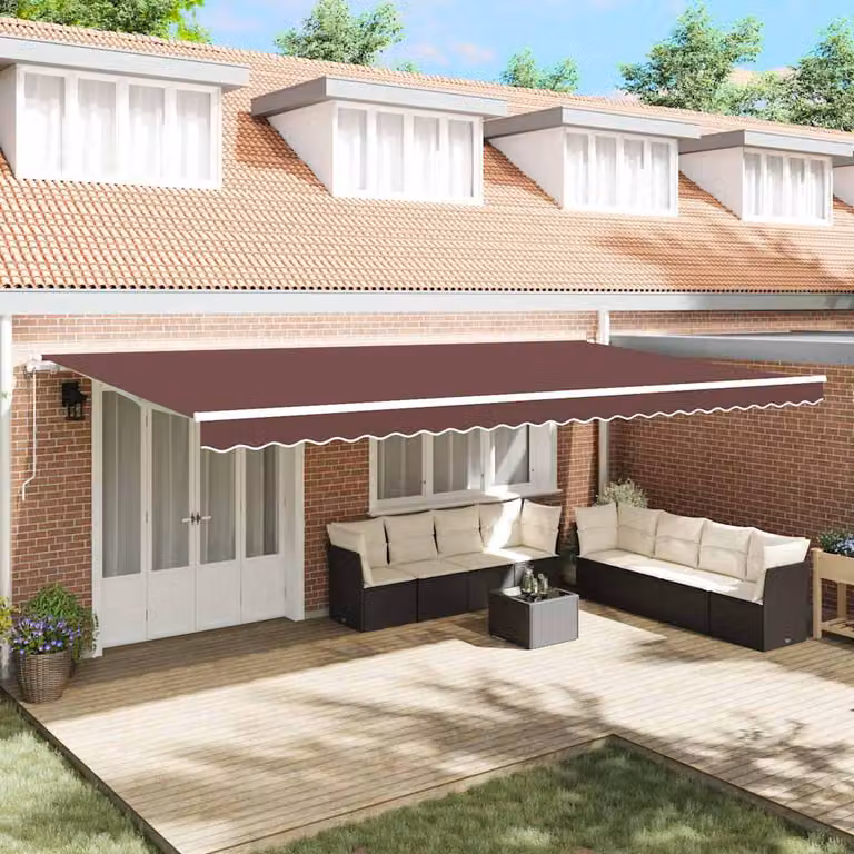 Tenda da Sole Retrattile Automatica con Motore vidaXL, Marrone e Bianco, L: 600 cm, P: 300 cm