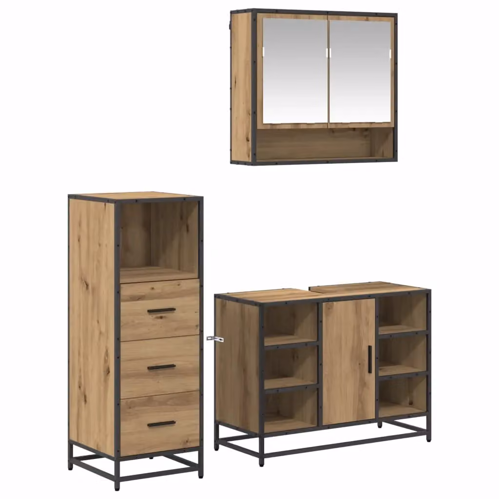 Set di mobili per il bagno vidaXL 3 pezzi in rovere marrone con specchio e vanità – 2