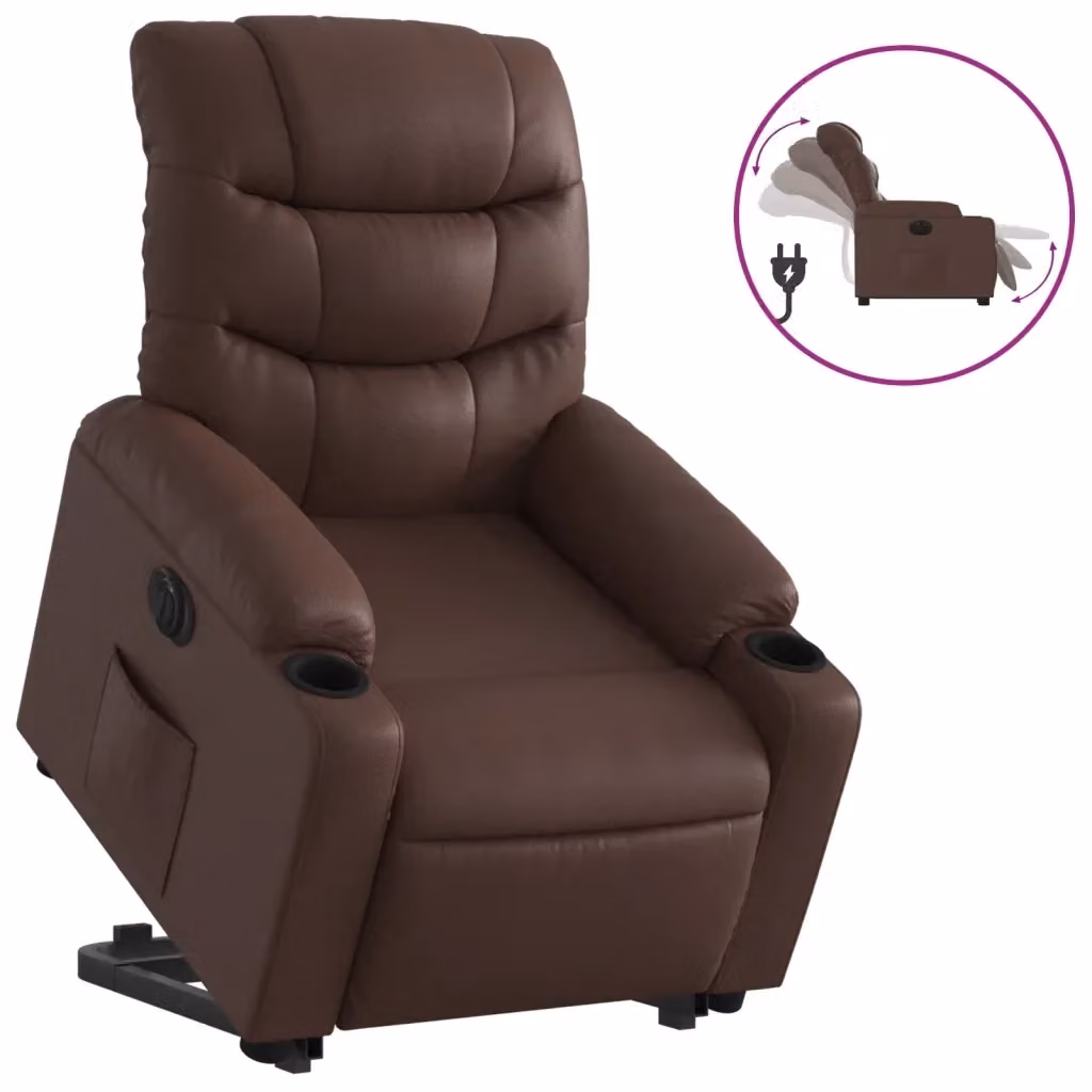 vidaXL Poltrona Alzapersona Reclinabile Marrone in Similpelle con Assistenza Elettrica per Anziani – 2