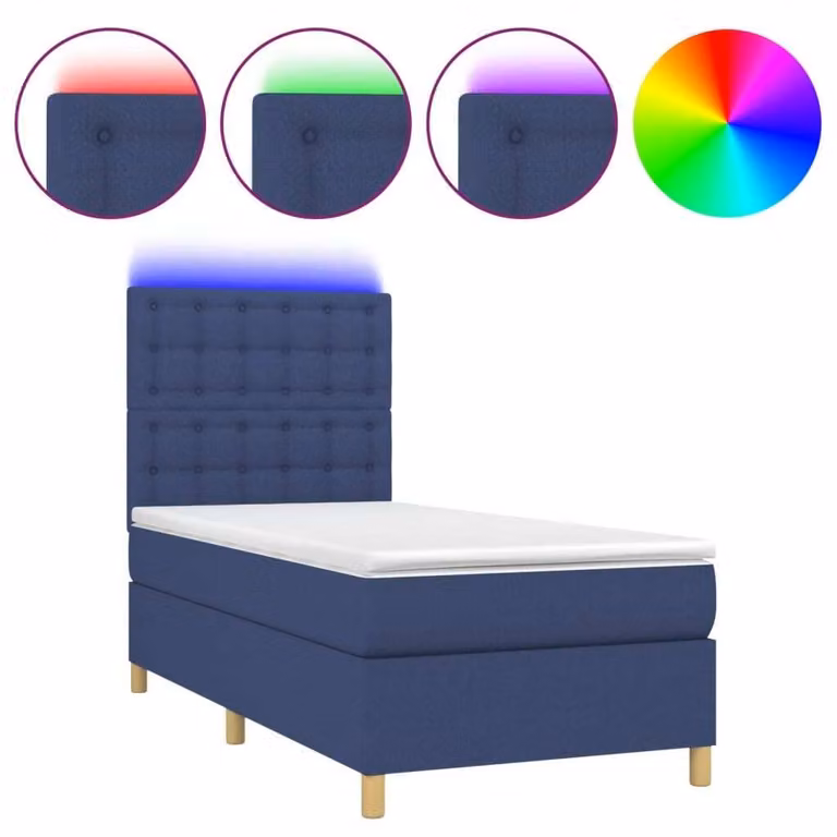 Letto a Molle con Materasso e LED Blu 80x200 cm in Tessuto
