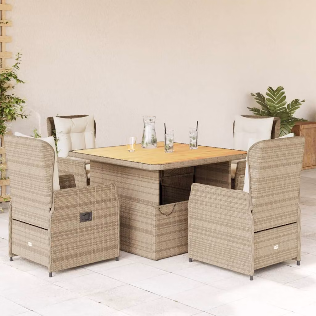 Set da pranzo da giardino vidaXL in legno di acacia oliato con 5 pezzi e cuscini beige