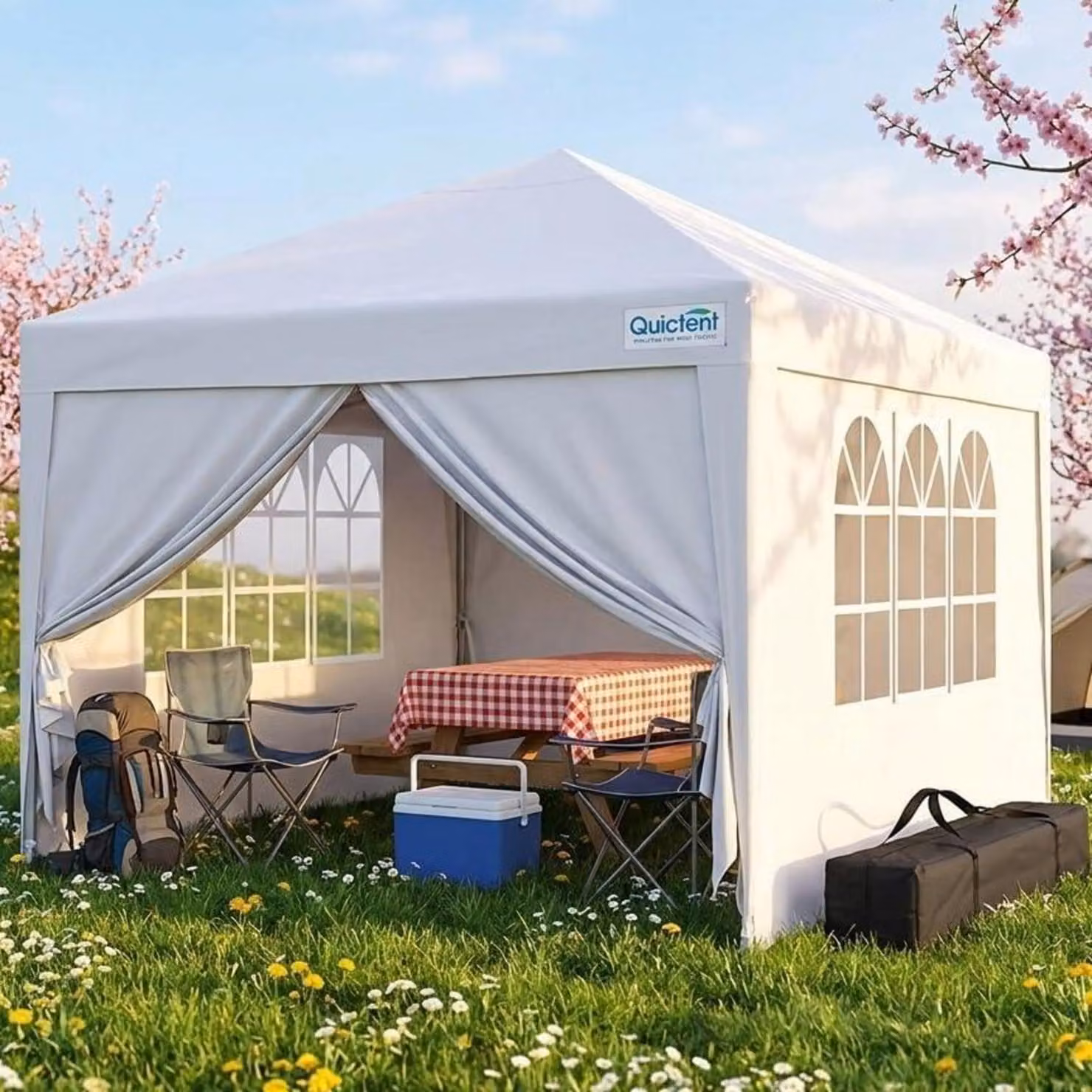 Gazebo da esterno 3x3 metri, impermeabile, con pareti laterali, protezione UV 50+, struttura in acciaio, colore bianco