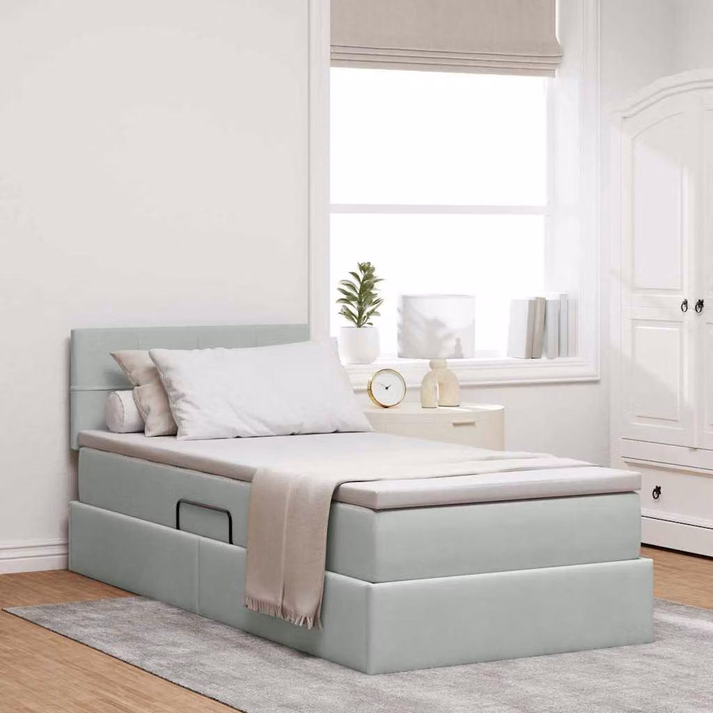 Letto con contenitore e illuminazione LED vidaXL in velluto grigio, L 90 x P 200 cm – 1