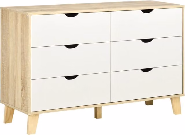 Cassettiera Moderna con 6 Cassetti ¨C zephmum ¨C Legno Naturale e Bianco 120x40x76 cm