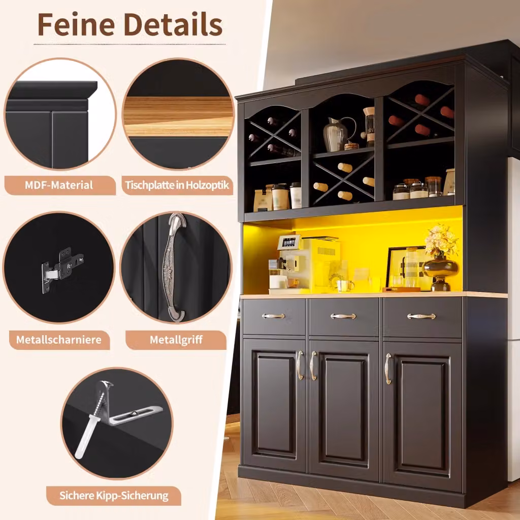 Armadio da cucina REDOM nero opaco con illuminazione LED integrata, L/P/H: 120 x 40 x 180 cm – 2