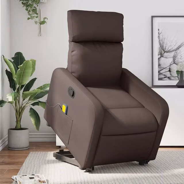 Divano Sedia-Poltrona Alzapersona Reclinabile Massaggio Marrone Similpelle 537650