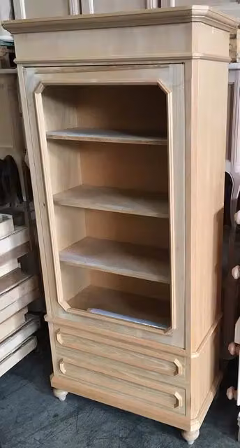 vetrina in legno 1 anta 2 cassetti grezzo l.95 p.45 h.192 - Mobili 2G