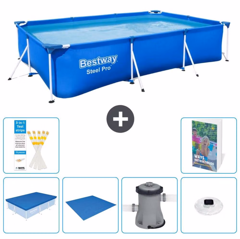 Bestway Steel Pro, piscina rettangolare - 300x201x66 cm - composta da 5 parti, modello S74