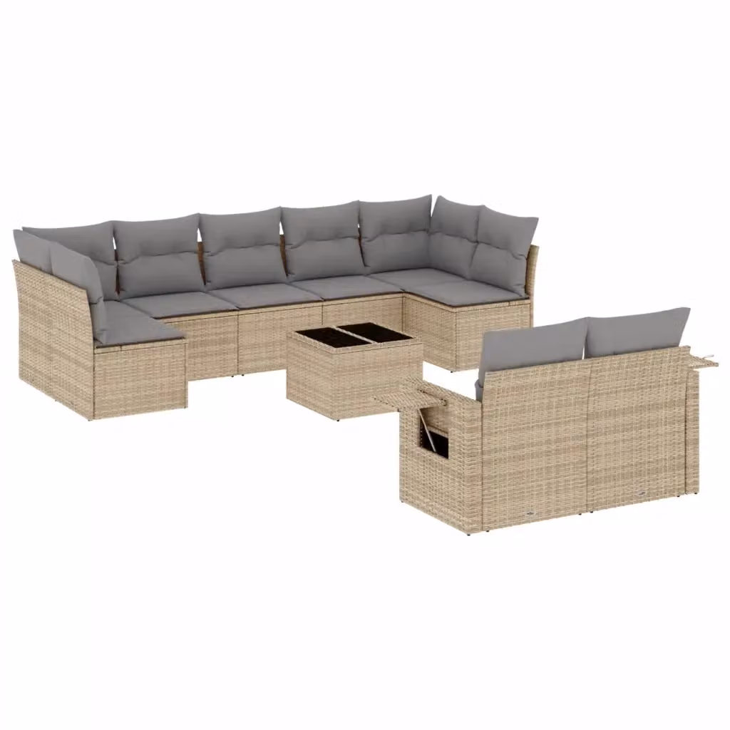 Set Divano da Giardino VIDAXL in Polyrattan con Cuscini Beige, 10 Pezzi, Design Moderno a L – 2