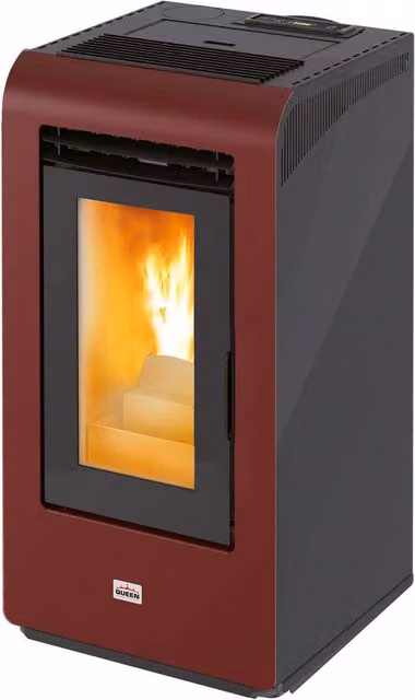 Stufa a pellet Queen Plus HE 10 canalizzata con tecnologia wifi, colore bordeaux, potenza 8,7 kW/h, L: 45,0 cm, P: 44,0 cm, H: 96,0 cm