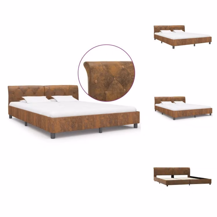 vidaXL Struttura letto in pelle scamosciata marrone 180 × 200 cm - Letti e strutture letto