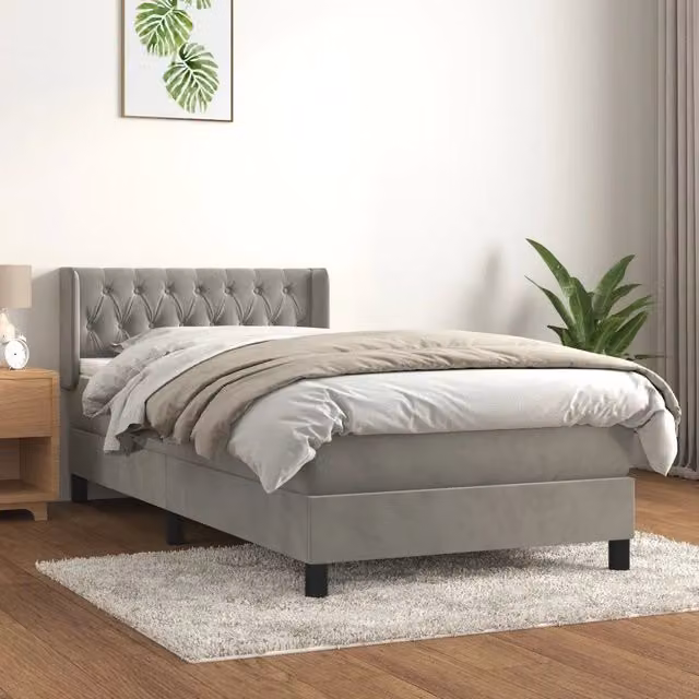 Letto con Giroletto a Molle e Materasso Ibrido vidaXL in Velluto Grigio e Bianco L/P/H: 193 x 90 x 88 cm