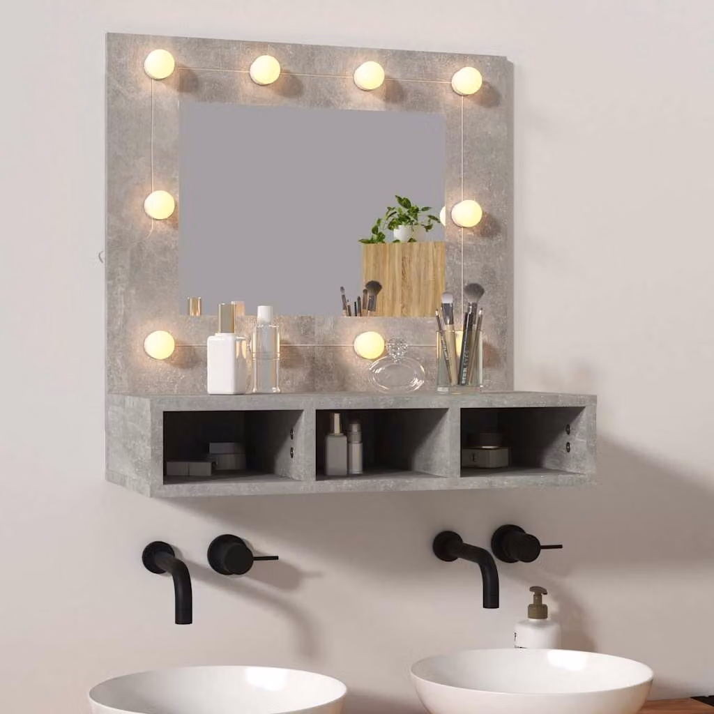 Mobile a specchio con illuminazione LED vidaXL, Grigio, L 60 cm x P 31,5 cm x H 62 cm