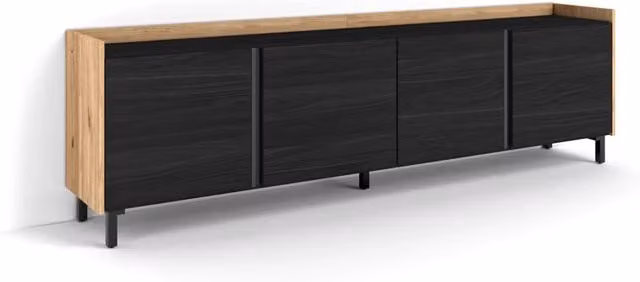 Mobile TV Soggiorno, 207x61x35 cm, Per TV fino a 80", Design industriale, Nero e rovere