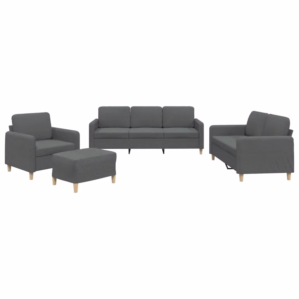 Set di divani moderno vidaXL in tessuto grigio composto da divano a 3 posti, divano a 2 posti e pouf con cuscini inclusi – 2