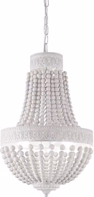 Lampada a sospensione Ideal Lux Monet in stile shabby chic bianca con dettagli in legno e metallo